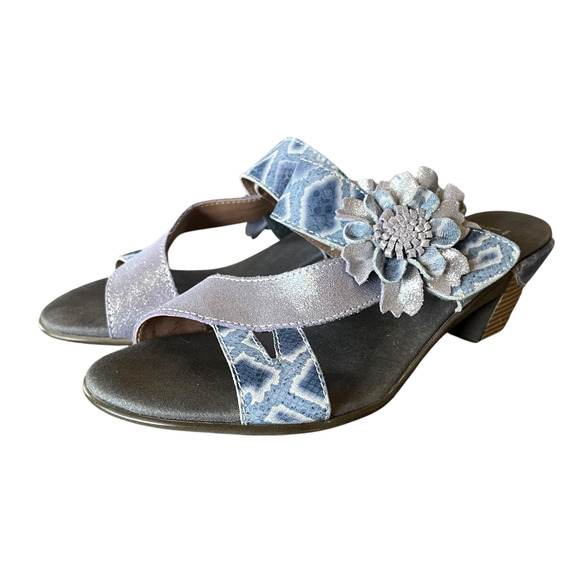NEW L'ARTISTE SPRING STEP Cassana Size EU 42 Blue/Silver Leather Slide Sandals - Picture 5 of 11